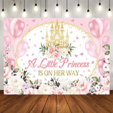 Aperturee - Aperturee Floral Pink Balloons Castle Baby Shower Backdrop